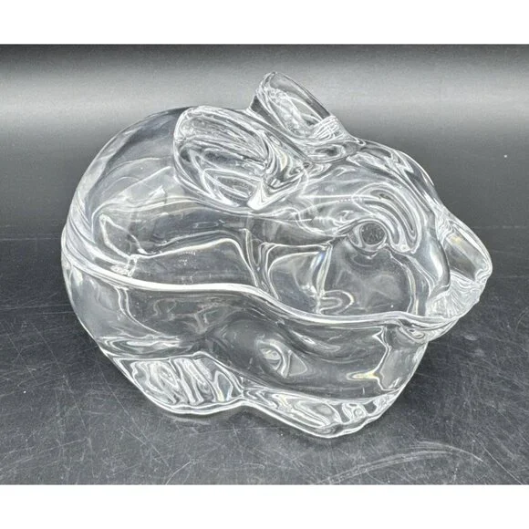 Crate & Barrel Clear Glass Covered Bunny Rabbit Candy Nuts Trinket Dish - Picture 1 of 10